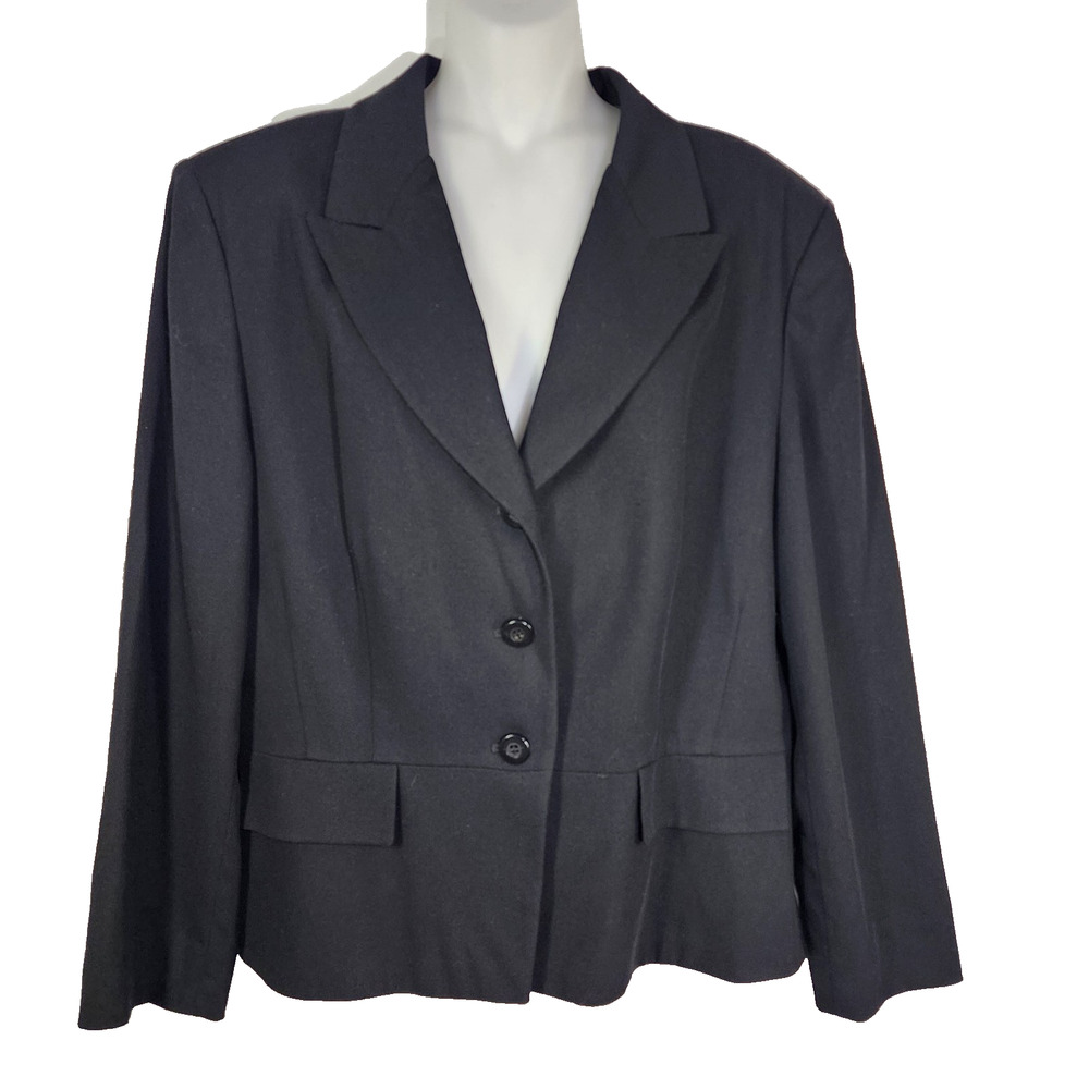 Vtg Pendleton Blazer Womens 14 Career Black 3 Button Jacket Faux Pockets Wool